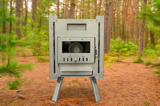 Portable stove in a forest setting