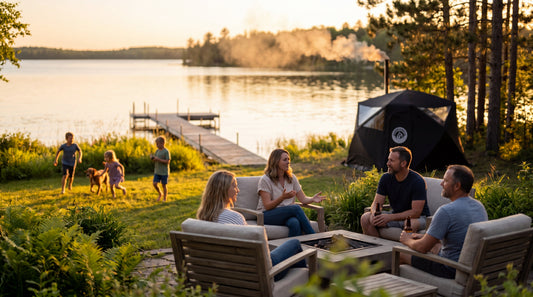 a North Shore Sauna set up at a lake