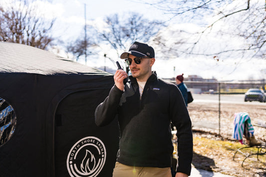 A North Shore Sauna sauna tent being used at a community event.