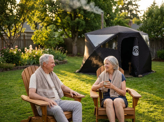 an elderly couple using a North Shore Sauna