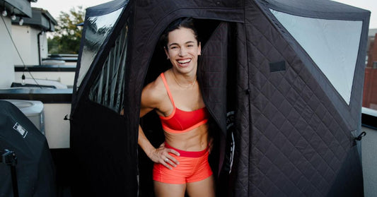 North Shore Sauna's portable sauna tent being used as a workout tool for rest and recovery