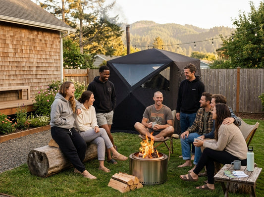 a North Shore Sauna tent set up at a corporate event
