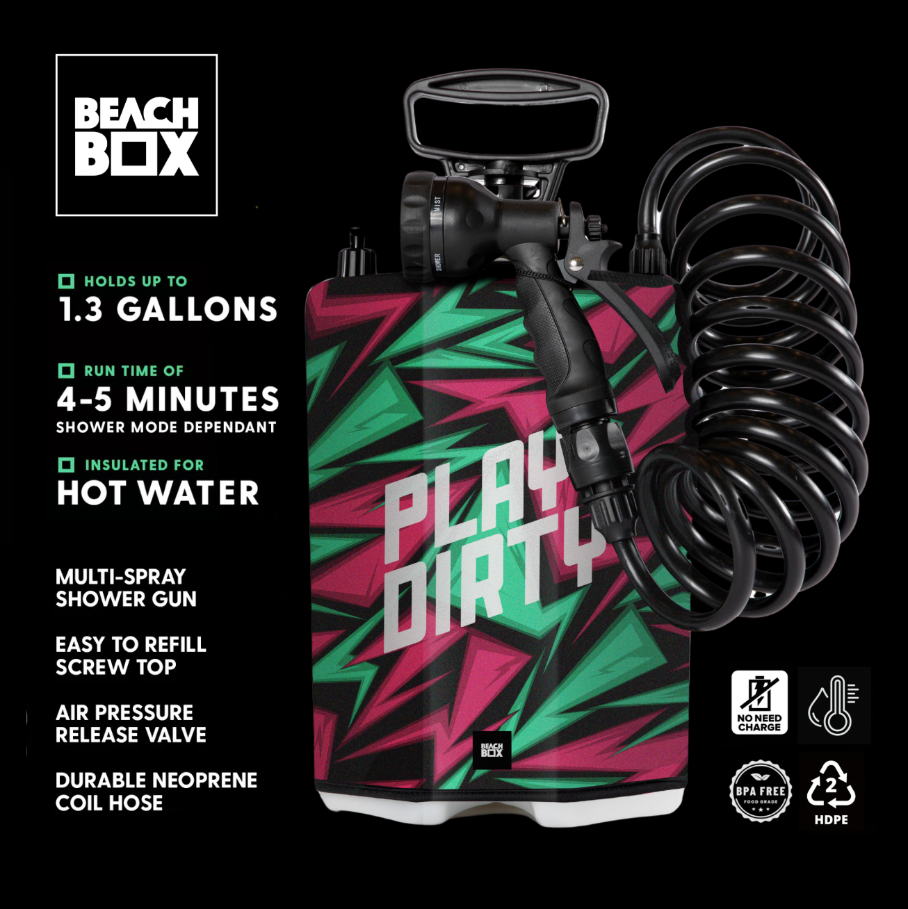 BeachBox Portable Camping Shower Tank - Play Dirty